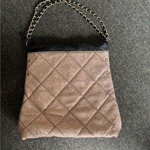 two-side shiny gold & matte black shoulder Bag handbag tote leather chain strap